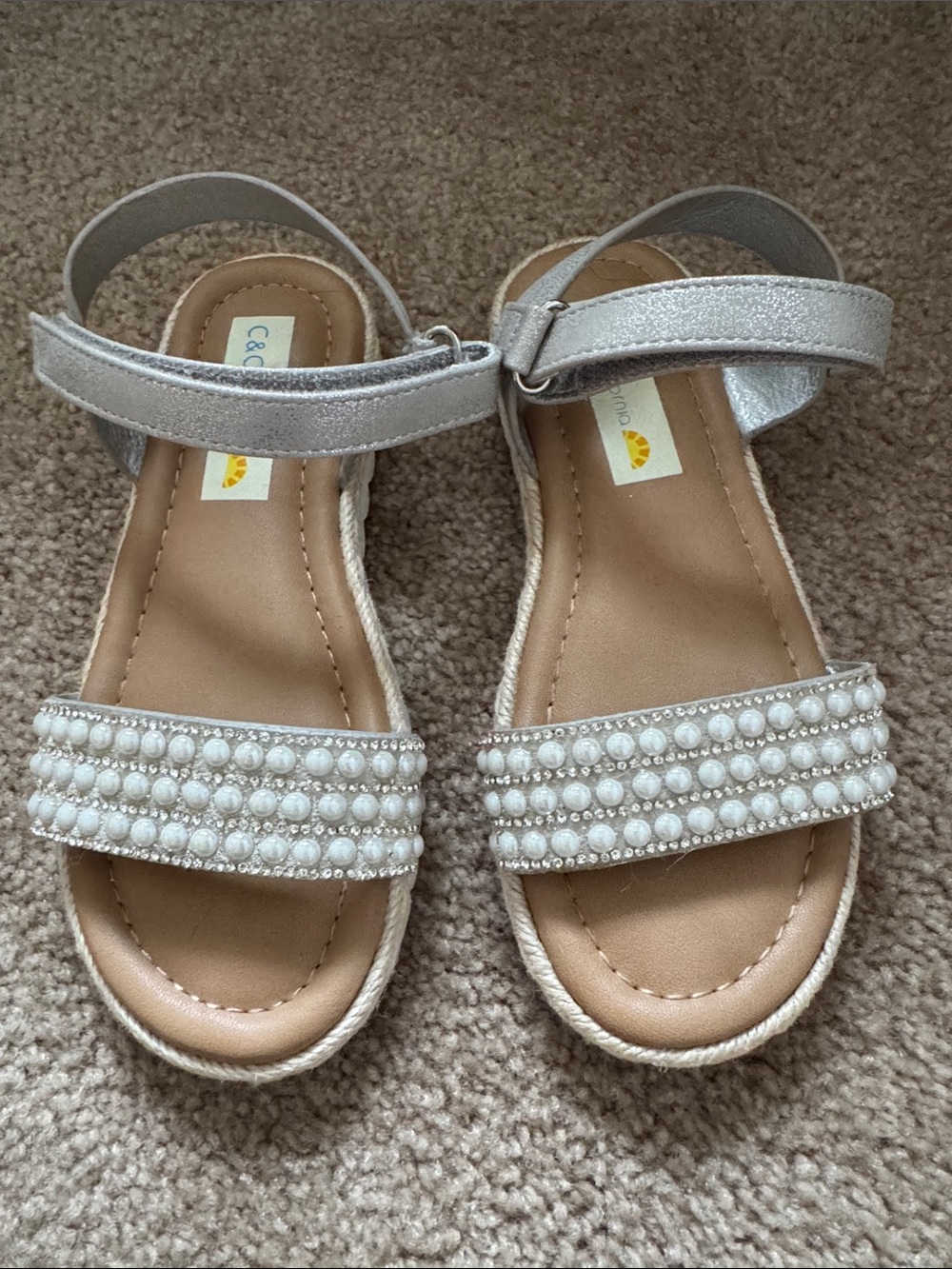 C&C California Silver Pearl-Embellished Girls' Sandals size 1